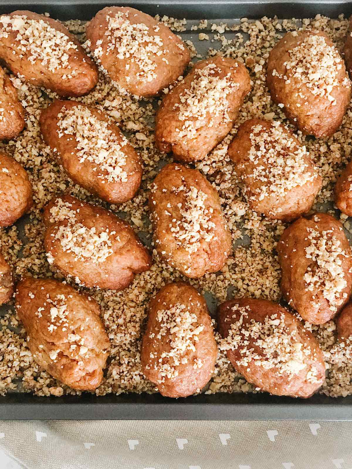 honey Christmas cookies with sprinkled walnuts