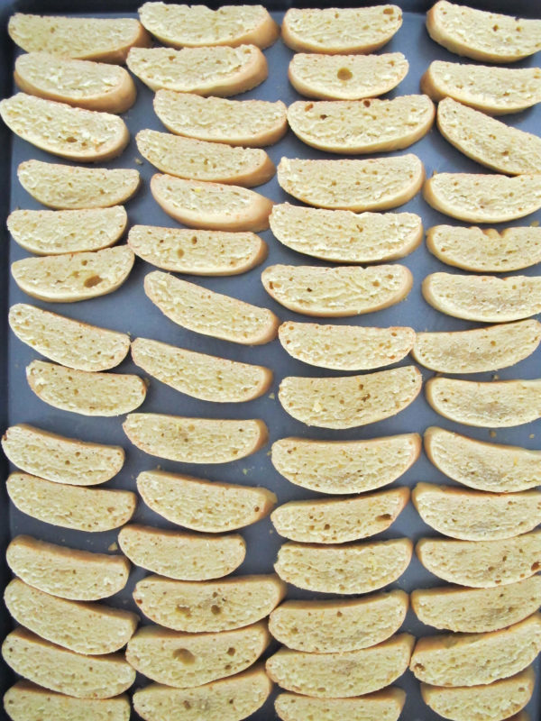 baked biscotti on a cookie sheet