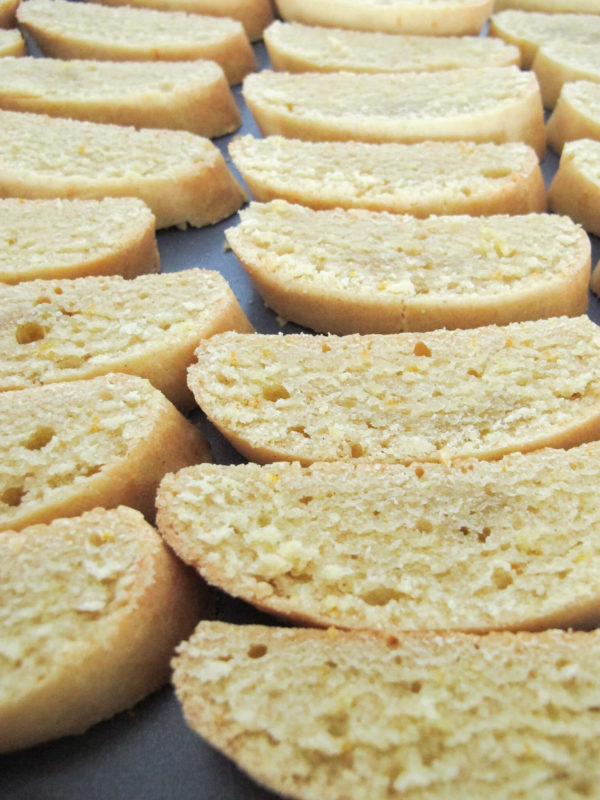 close up of soft biscotti on a baking sheet