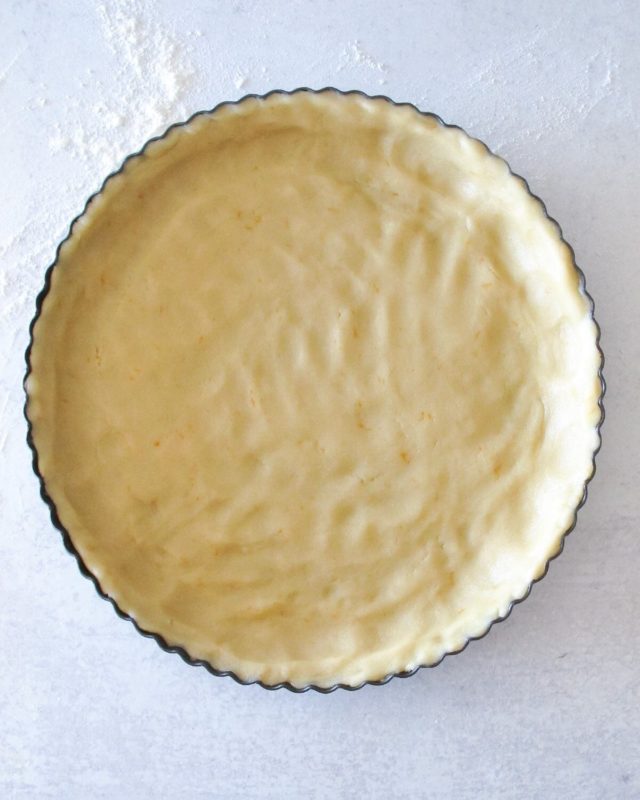 pasta flora pie crust in a 10" pie tart pan