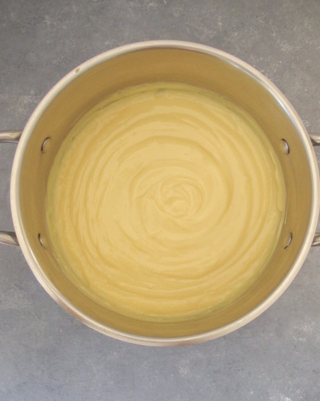 creamy vanilla custard in a large pot.