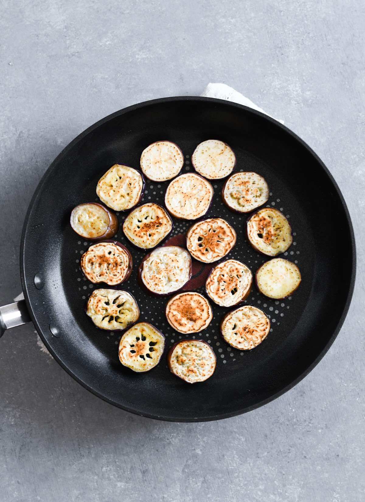 pan fried eggplant slices.